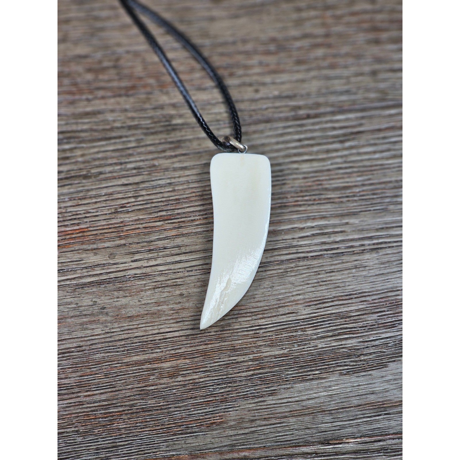 Carved Snake Fang Pendant Necklace White Tooth Style Gothic Charm 2"