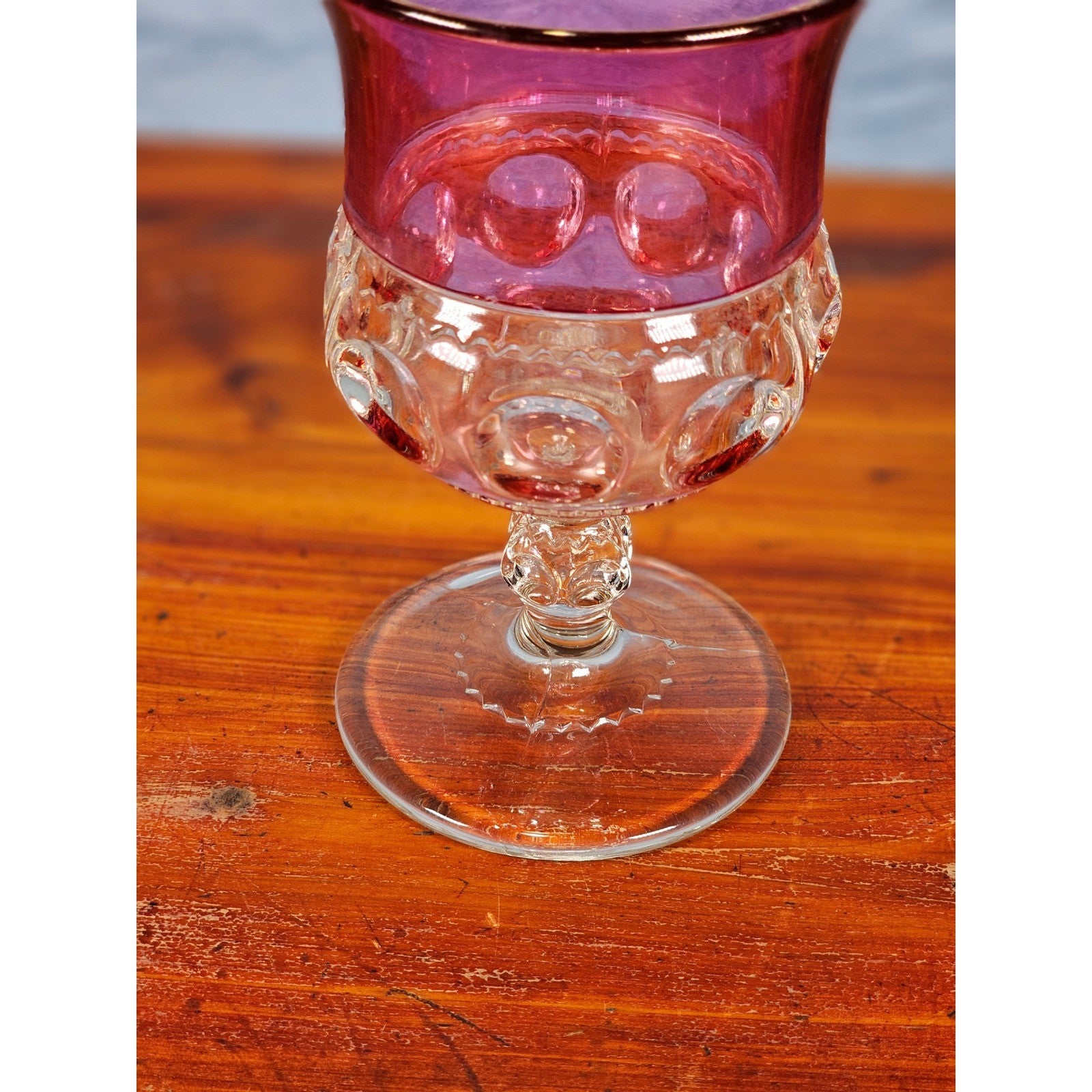 Vintage Amethyst Overlay Hobnail Wine Glass Purple Crystal Goblet