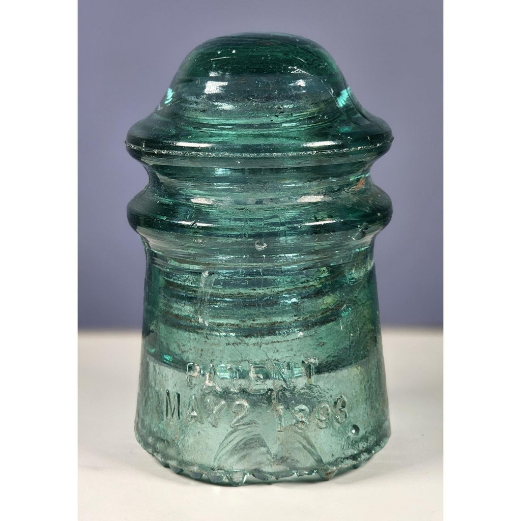 Vintage Hemingray No 9 Blue Glass Insulator May 2 1893