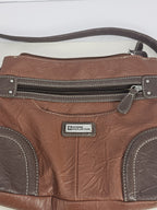 Stone & Co Shoulder Bag Purse Faux Leather Brown Cognac Zip Pockets