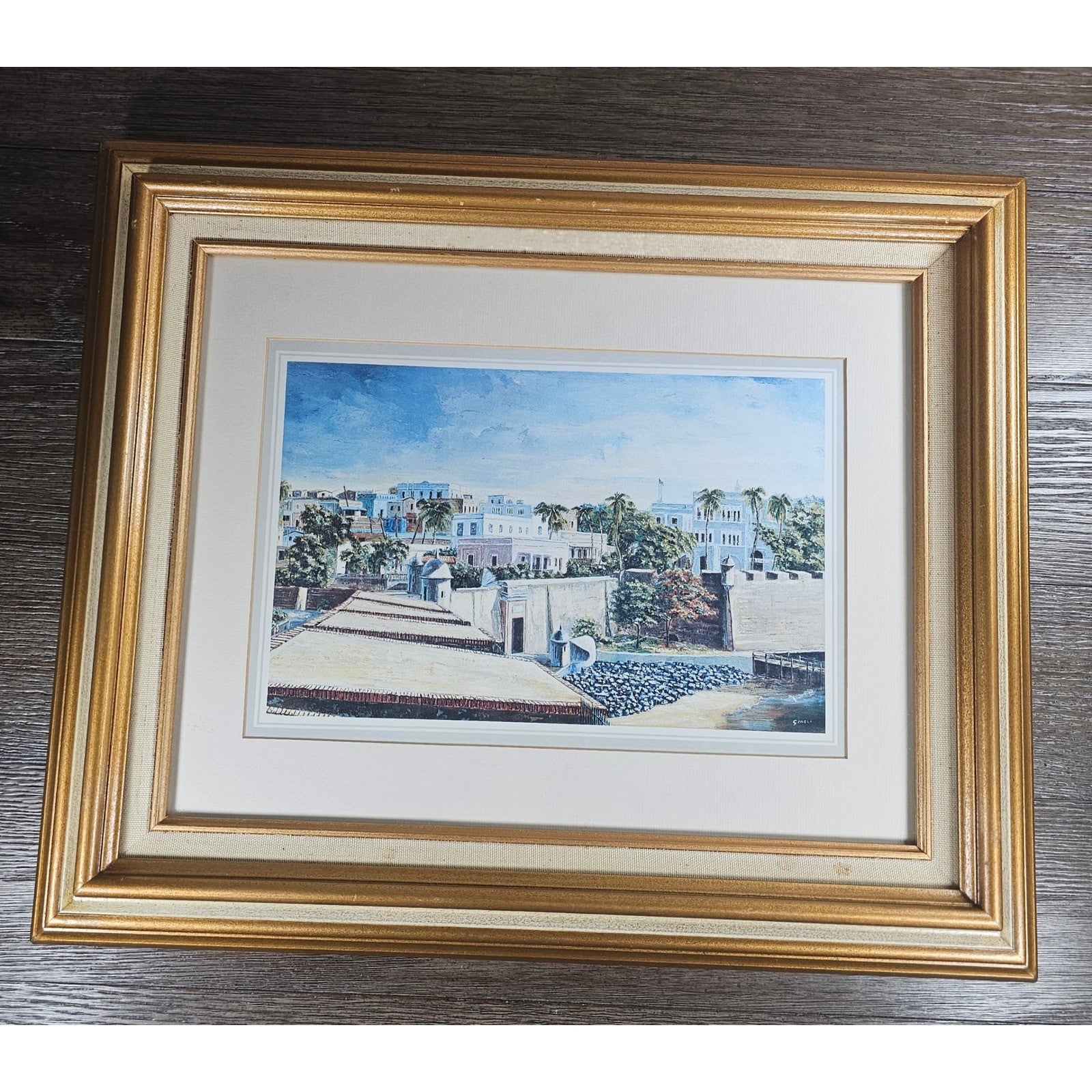 Vintage Coastal Framed Art Print 18x15 | Gold Frame Wall Decor | Beach Scene