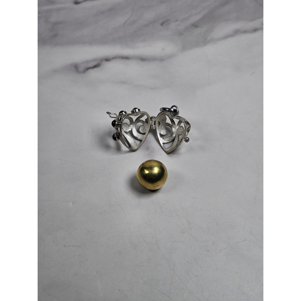 Vintage Hinged Locket Pendant with Inner Sphere & Dark Stone Accents