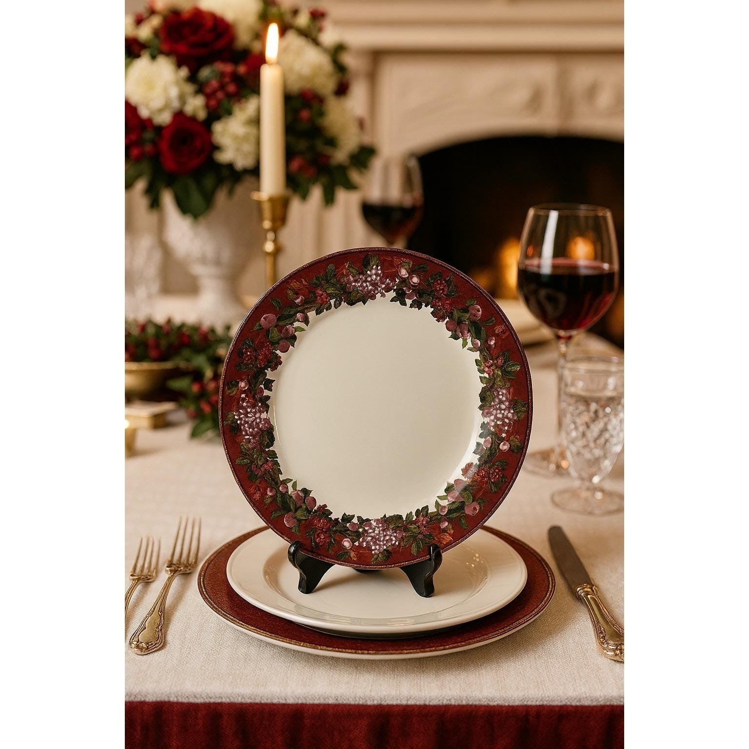 Raymond Waites Cornucopia 10.5″ Vintage Dinner Plate — Fruit Motif Porcelain