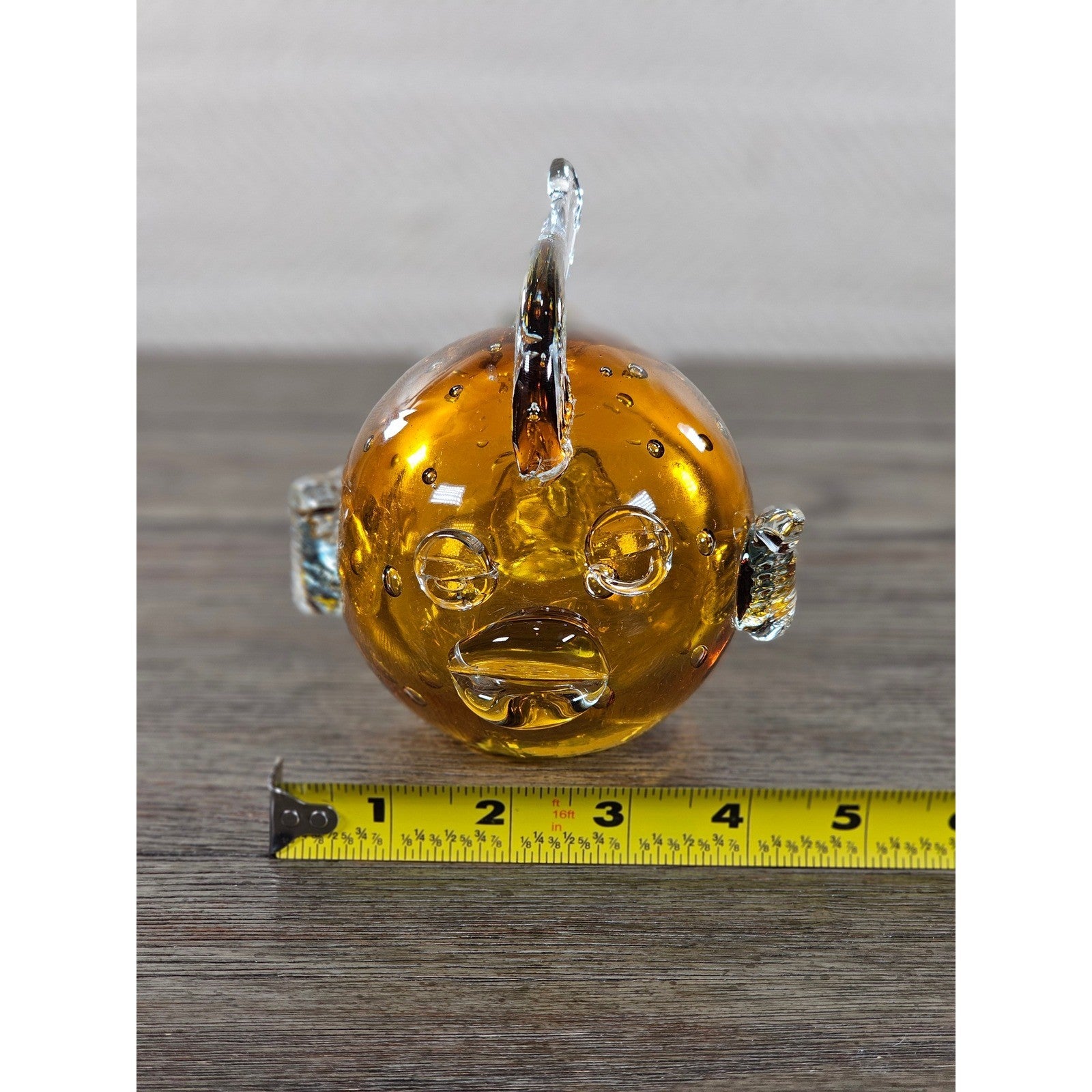 Vintage Amber Art Glass Fish Figurine 5" Hand Blown Bubble Glass