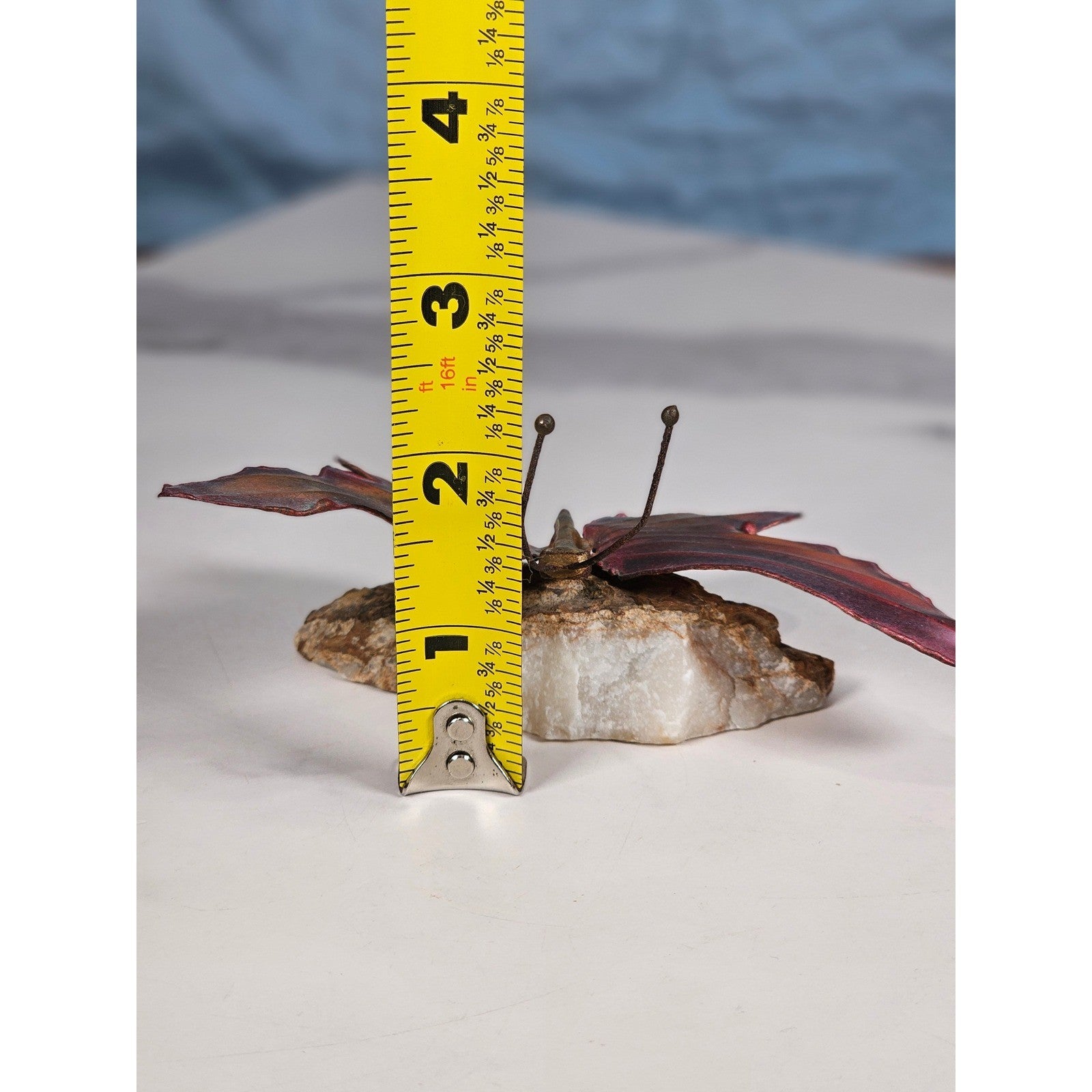 Vintage Metal Butterfly on Quartz Crystal Geode Sculpture Decor