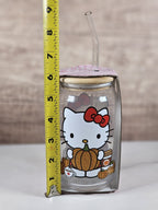 Hello Kitty Glass 16oz Tumbler with Bamboo Lid & Straw – Sanrio – NEW