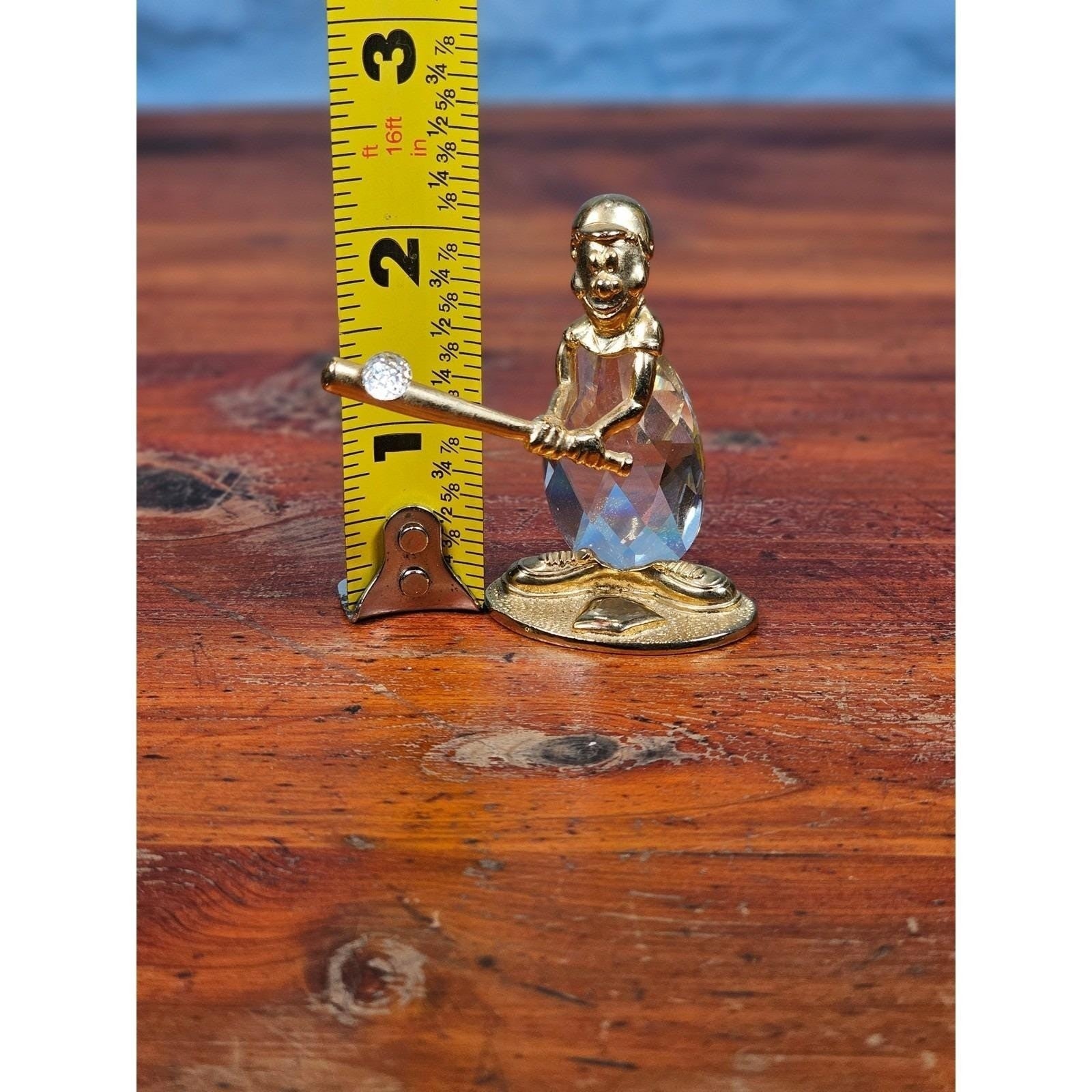 Mannon 1988 Crystal Baseball Batter Figurine Gold Tone Base