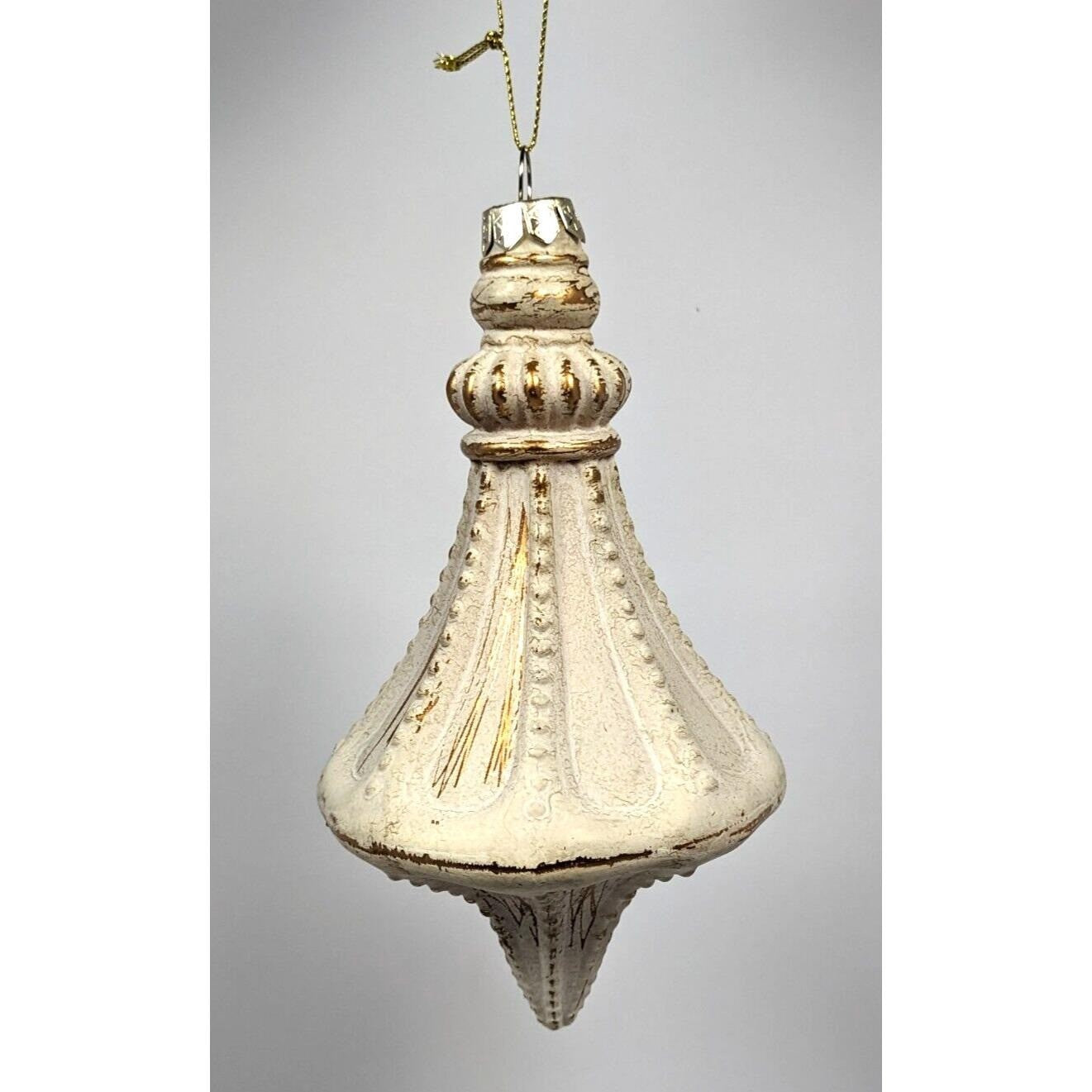 Vintage Glass Ornament White Gold 6 Inch Antiqued Finish