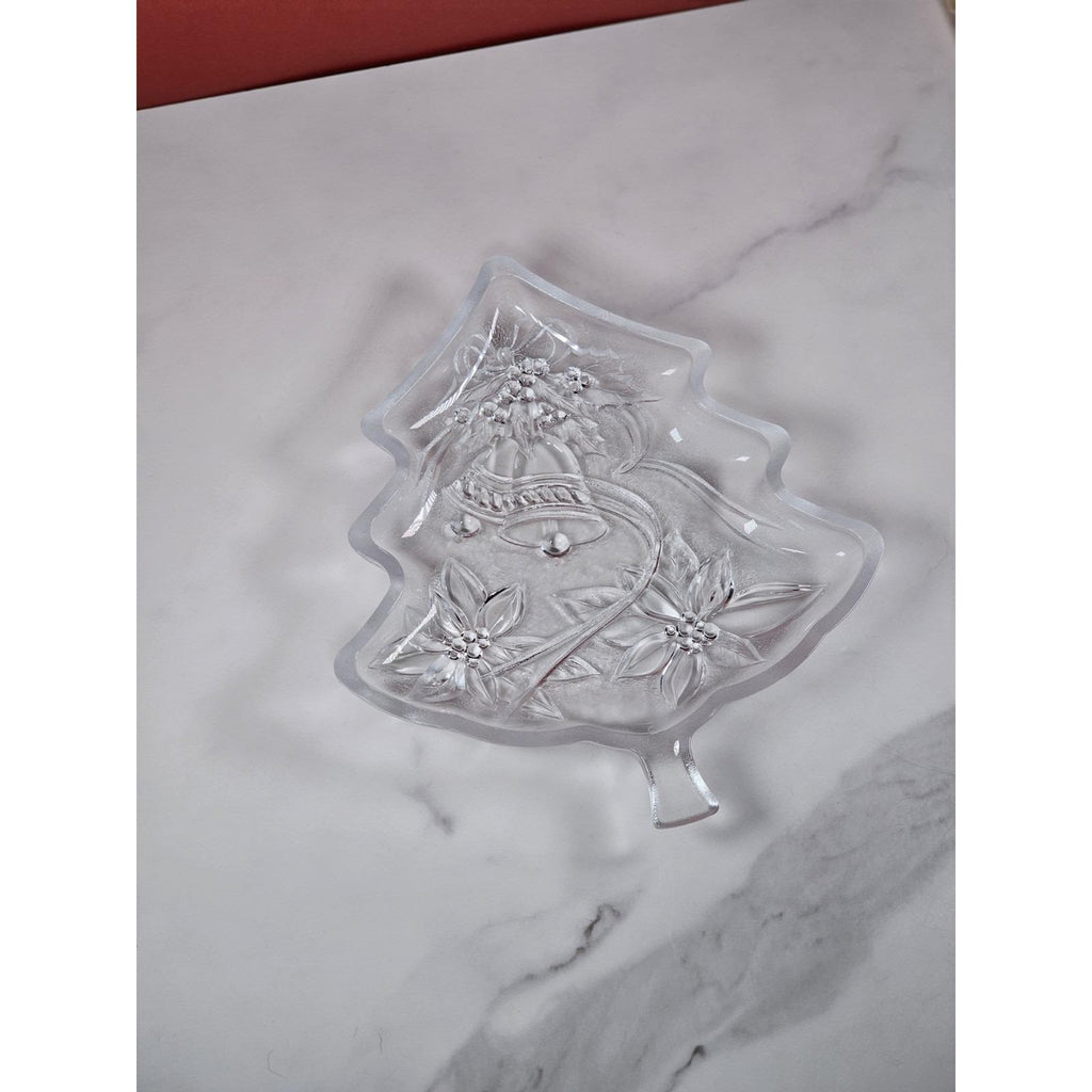 Vintage Soga Japan Frosted Glass Christmas Tree Serving Plate 8x6.5