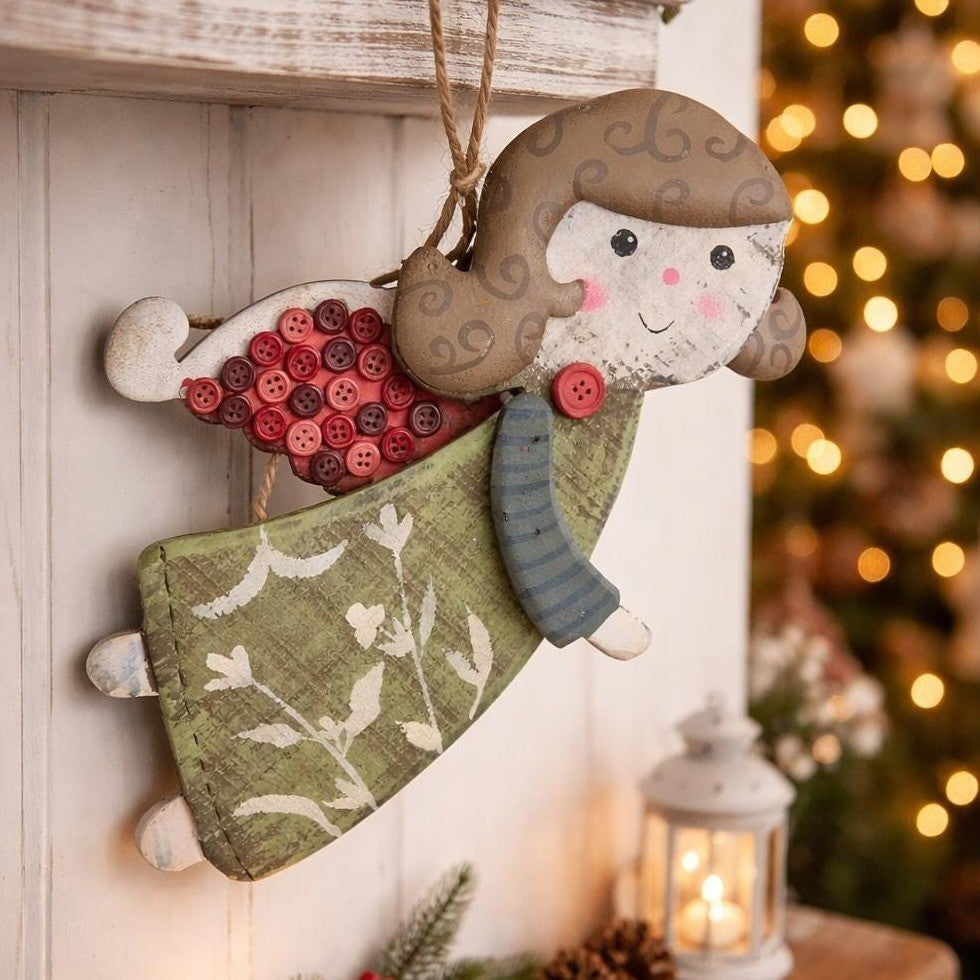 Vintage Wooden Angel Wall Hanging Folk Art Rustic Decor 1990s