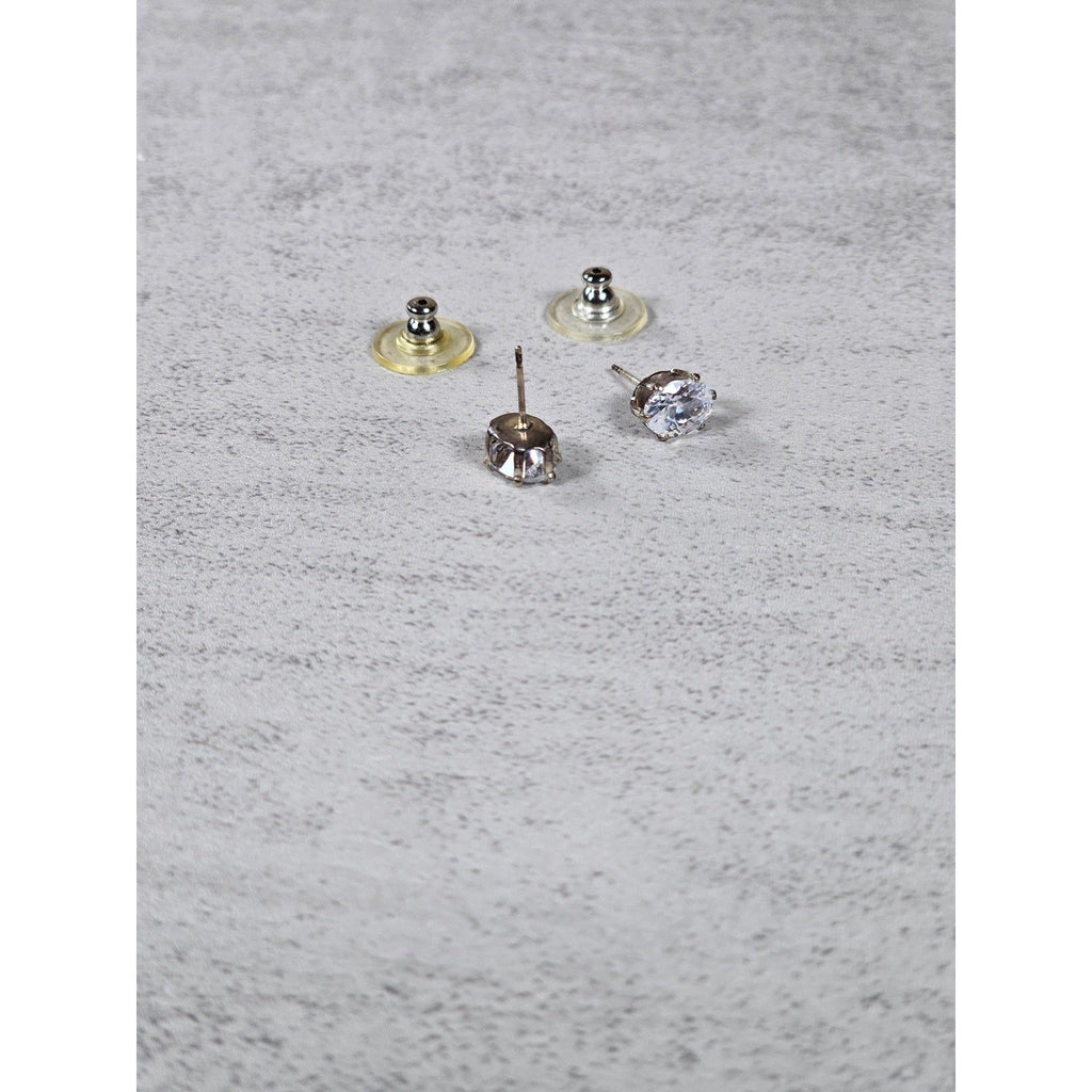 Vintage Oval Clear Rhinestone Stud Earrings Silver Tone Posts