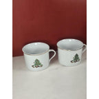 Vintage Tienshan Christmas Tree Mugs Set of 2 Porcelain Holiday Cups