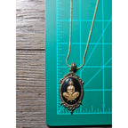 Vintage Gold Tone Buddha Cameo Pendant Necklace Black Oval Medallion