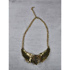 Vintage Gold Tone Winged Heart Rhinestone Statement Necklace