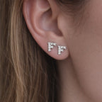 Vintage Rhinestone F Stud Earrings Silver Tone Initial Letter Posts