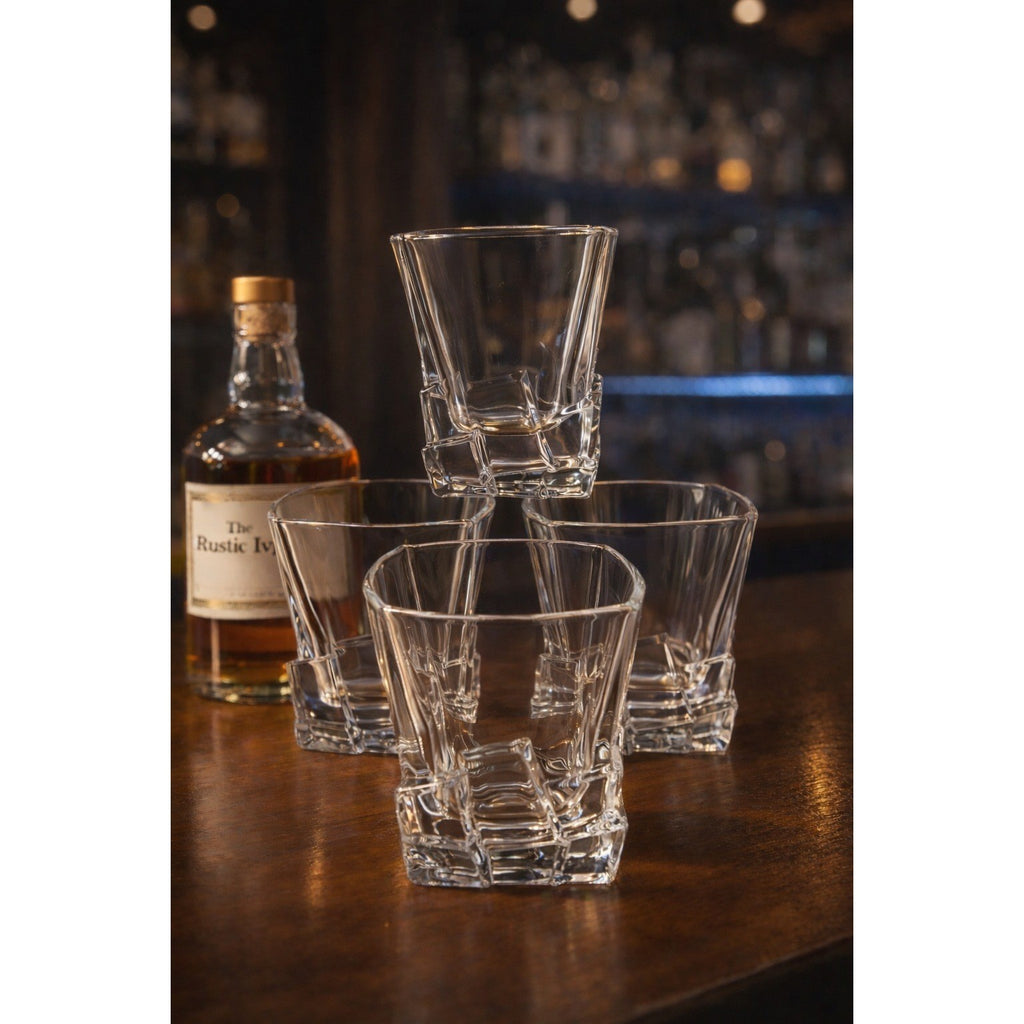 Vintage Heavy Glass Rocks Glasses Set of 4 Ice Cube Base Tumblers