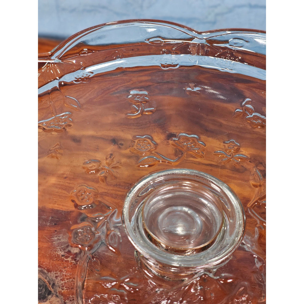 Vintage Clear Glass Cake Stand with Floral Embossed Design