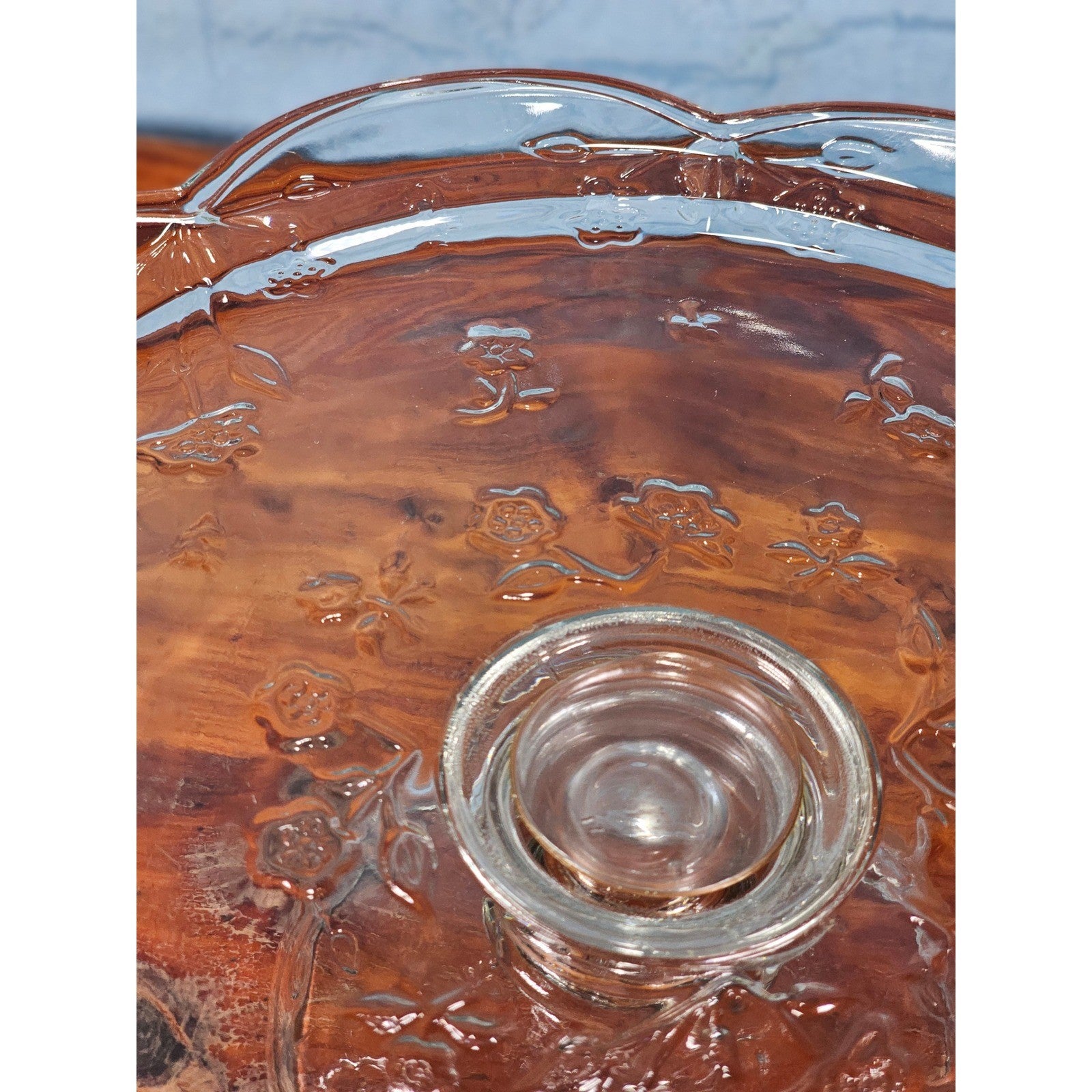Vintage Clear Glass Cake Stand with Floral Embossed Design
