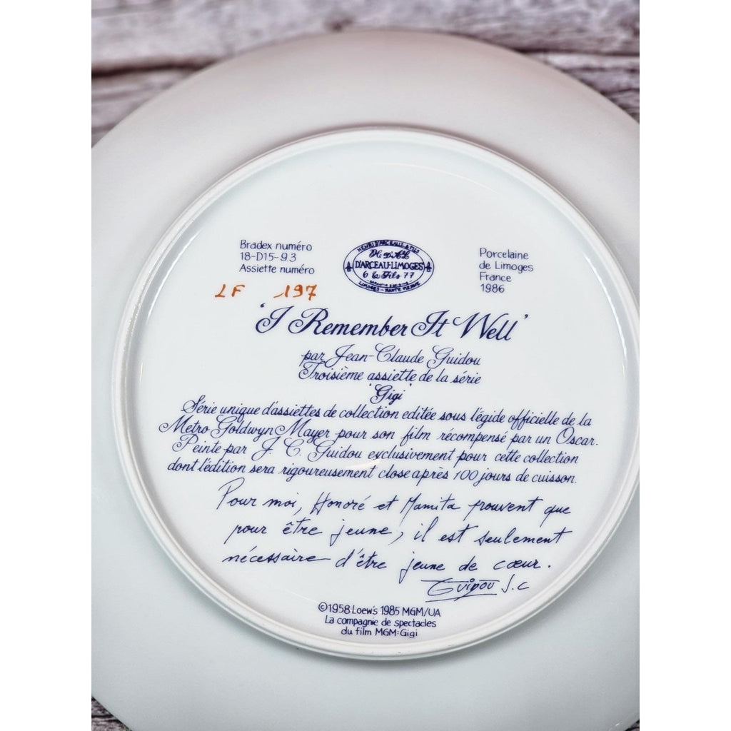 Vintage 1986 Limoges Gigi Collector Plate "I Remember It Well" 8.5 Inch