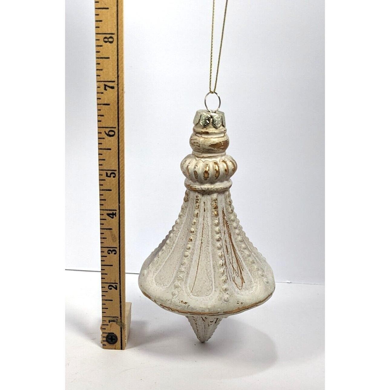 Vintage Glass Ornament White Gold 6 Inch Antiqued Finish