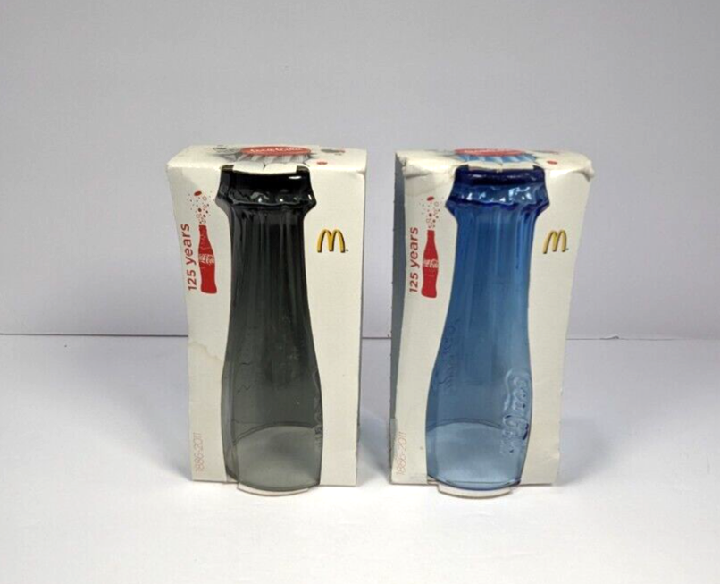Lot of 2 European 125th Anniversary Coca-Cola And McDolalds Glasses In Box 2010