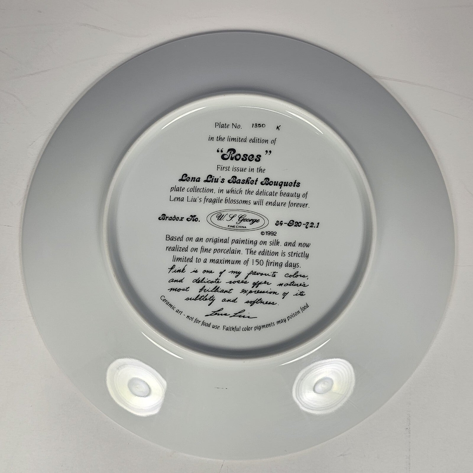 W.J. George Fine China Limited Edition Roses By Lena Liu.  #1350K