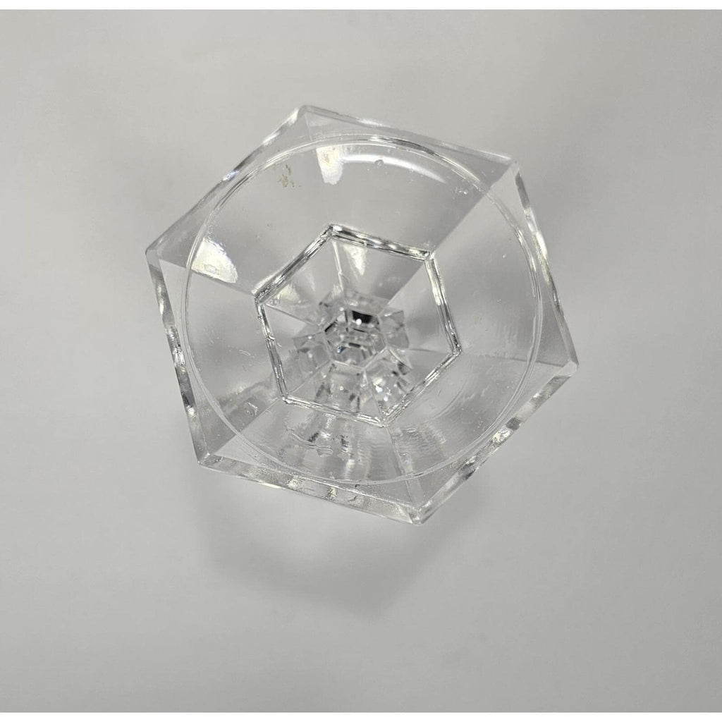 Vintage Faceted Crystal Candlestick Holder Hexagonal Base 5 Inch