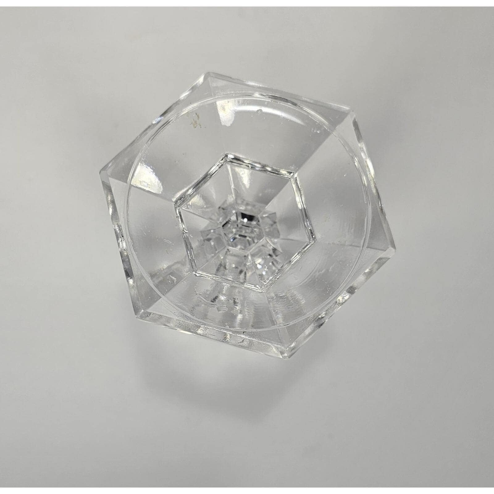 Vintage Faceted Crystal Candlestick Holder Hexagonal Base 5 Inch