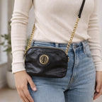 Black Leather Purse Gold Chain Strap Vintage Crossbody Bag