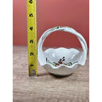 Vintage Portuguese Hand Painted Ceramic Basket with Floral Design