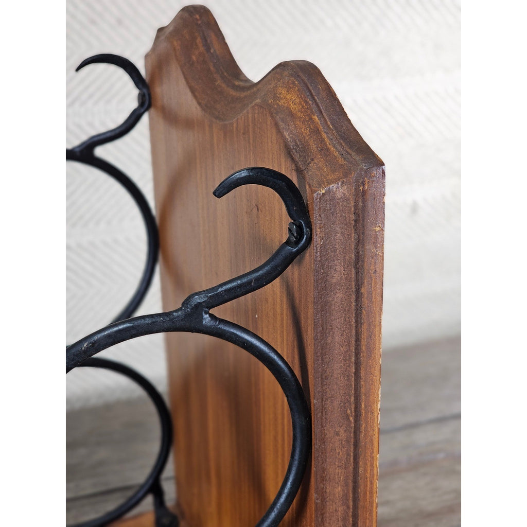 Vintage Wood & Metal Wine Bottle Holder | 3-Bottle Countertop Wine Rack