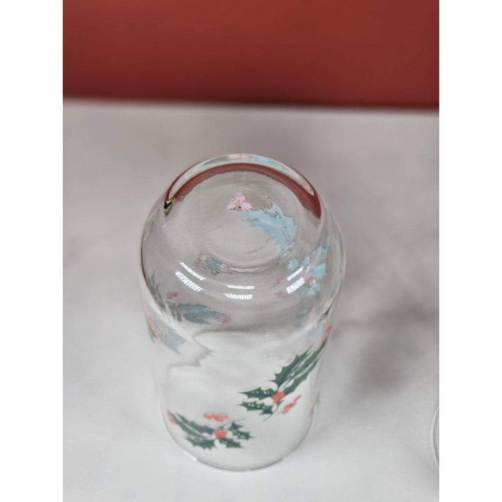 Vintage Indiana Glass Christmas Holly Tumblers Set of 2 Holiday Glasses