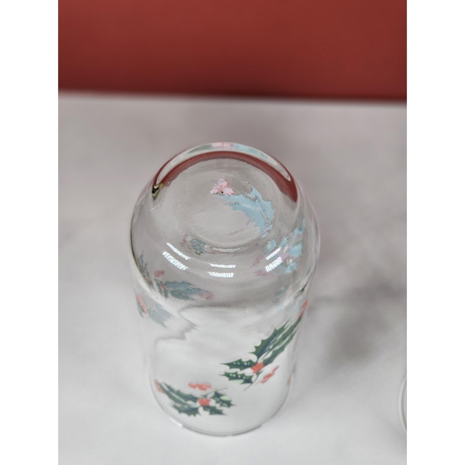 Vintage Indiana Glass Christmas Holly Tumblers Set of 2 Holiday Glasses