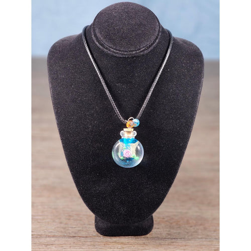 Glass Vial Pendant Necklace with Cork Stopper on Black Cord