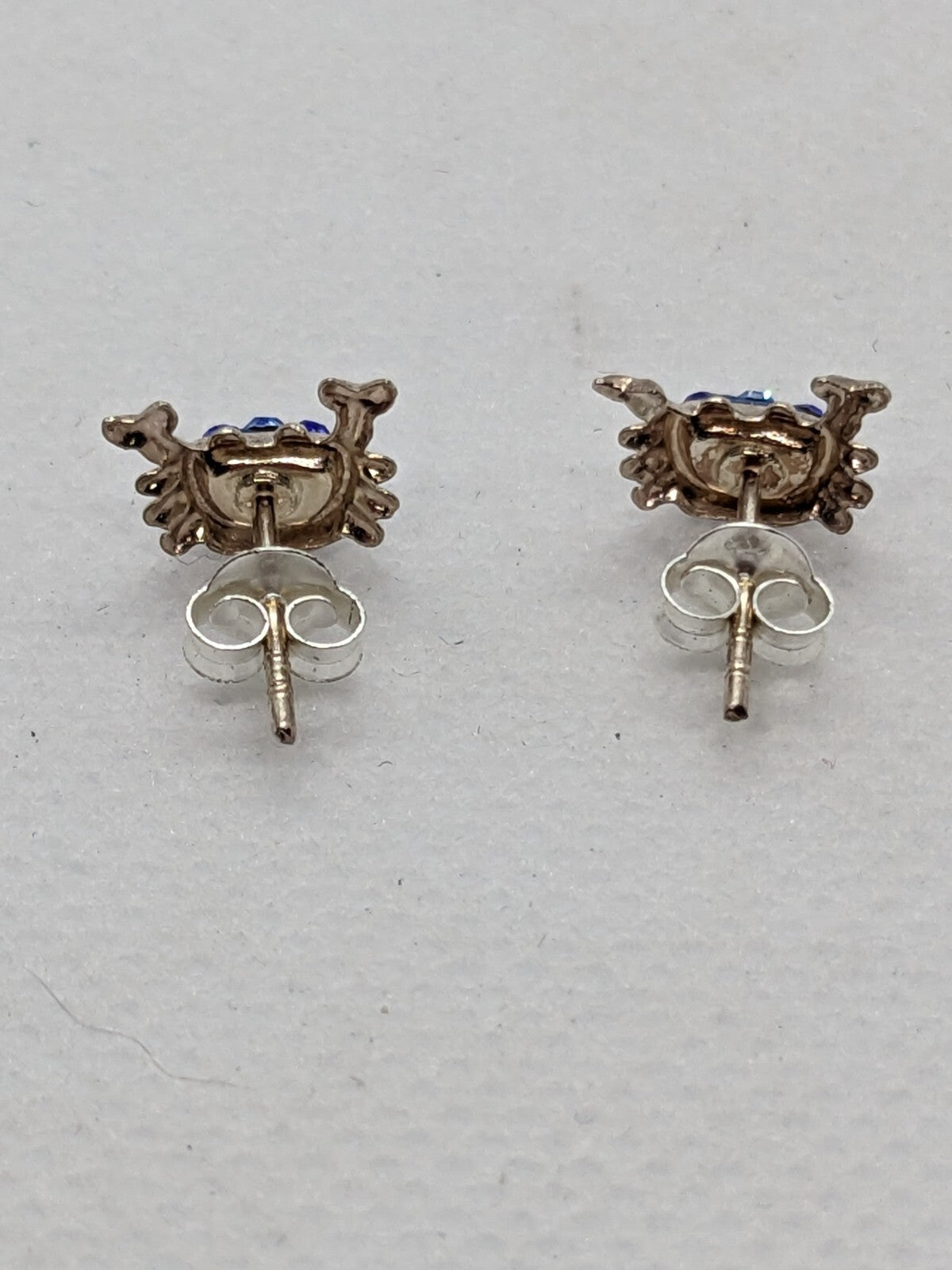 925 Sterling Silver Crab with Blue Stone Shell Stud Earrings