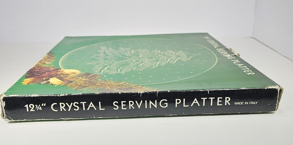 Crystal Serving Platter 12 3/4 With Etched Evergreen With Original Box