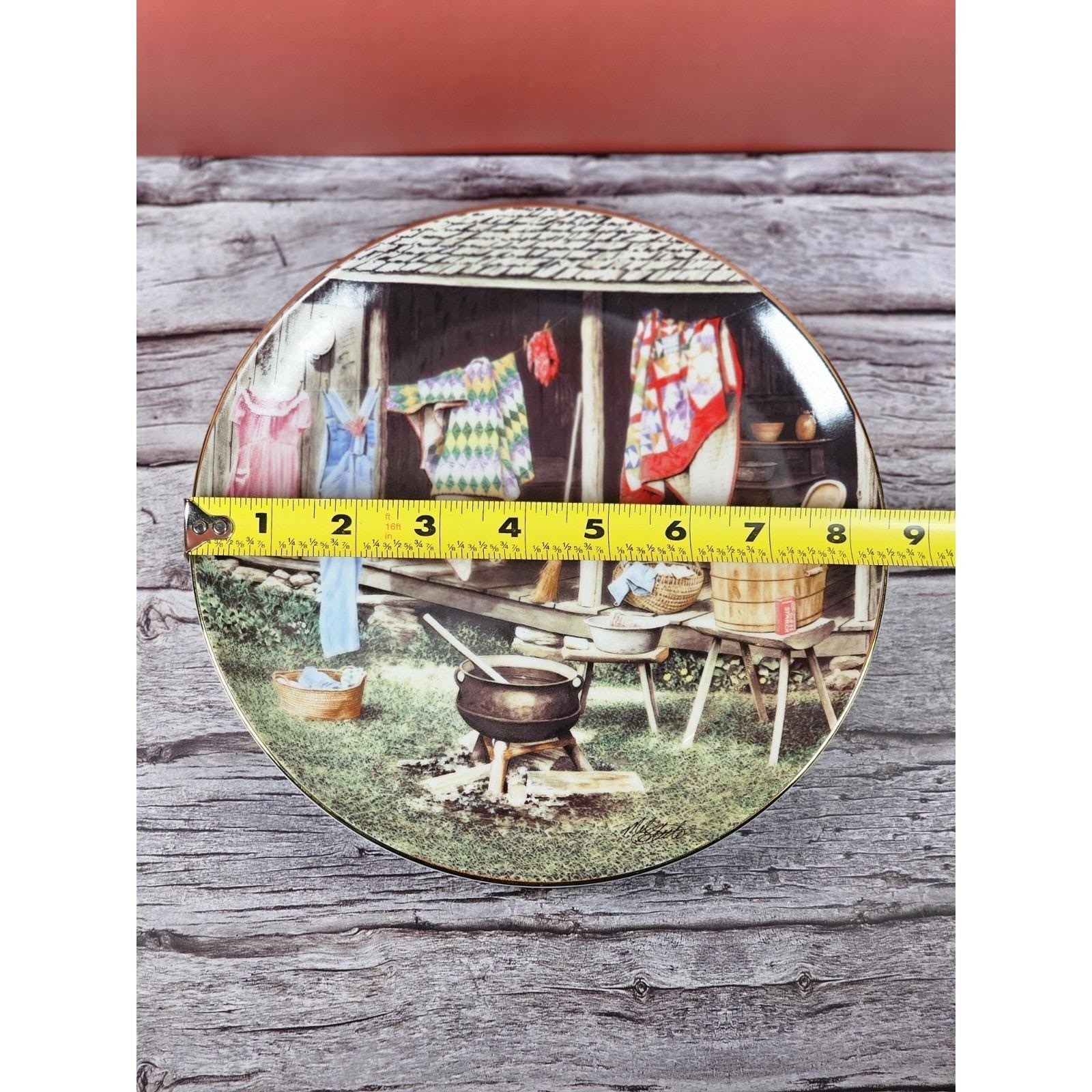 Vintage Mel Steele Wash Day Plate Americana Rural Scene Gold Rim 8.75"