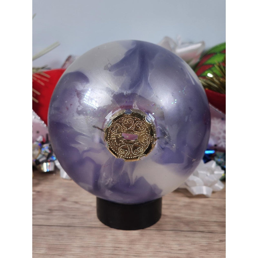 Vintage Blown Glass Christmas Ornaments Purple Blue Iridescent Set of 2