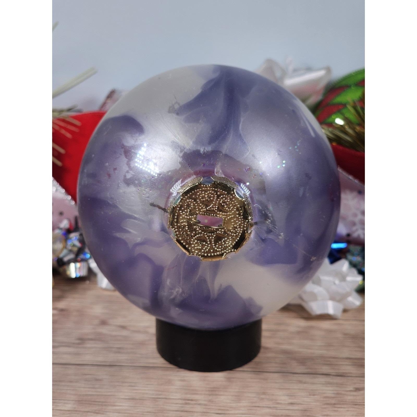 Vintage Blown Glass Christmas Ornaments Purple Blue Iridescent Set of 2