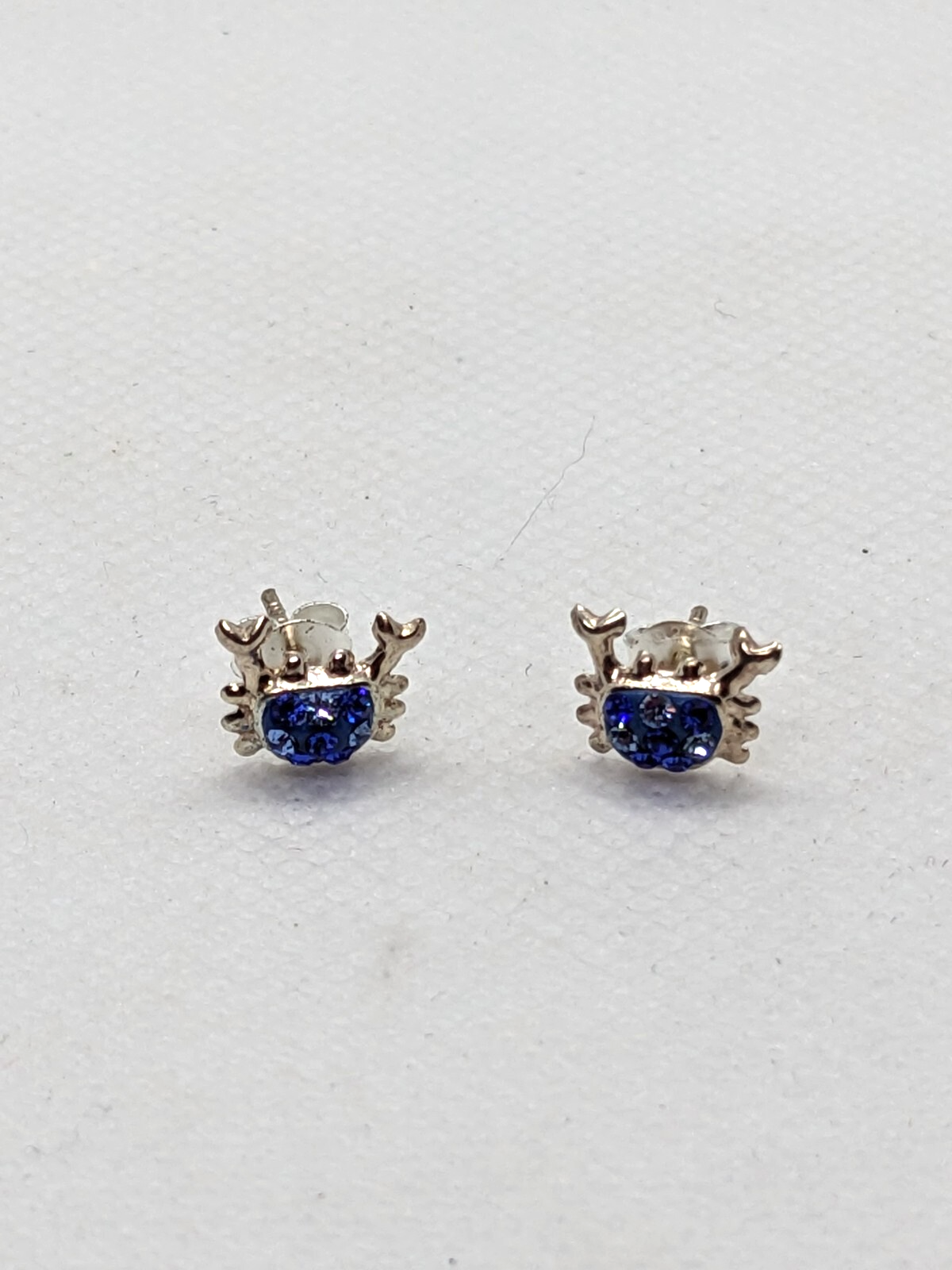 925 Sterling Silver Crab with Blue Stone Shell Stud Earrings