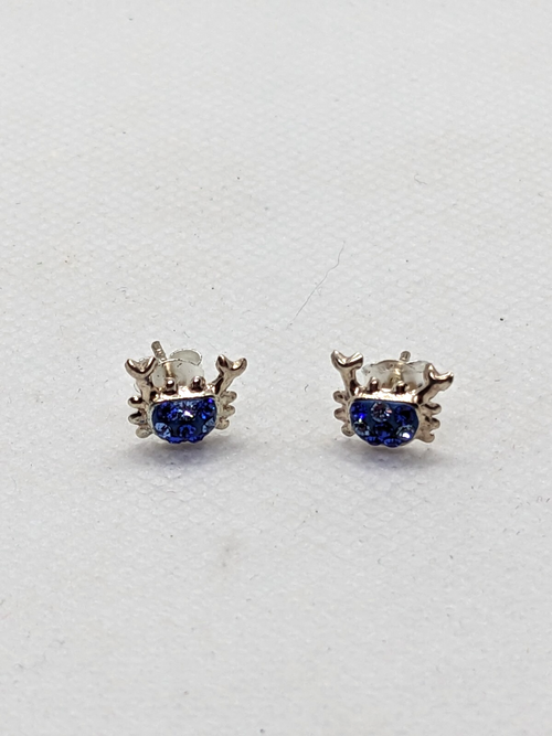 925 Sterling Silver Crab with Blue Stone Shell Stud Earrings