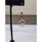 Vintage Peace Sign Dangle Earrings Sterling Silver Beaded Drop