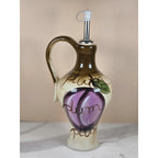 Vintage Rustic Orchard Plum Grape Oil Cruet Hand Painted Stoneware 9"