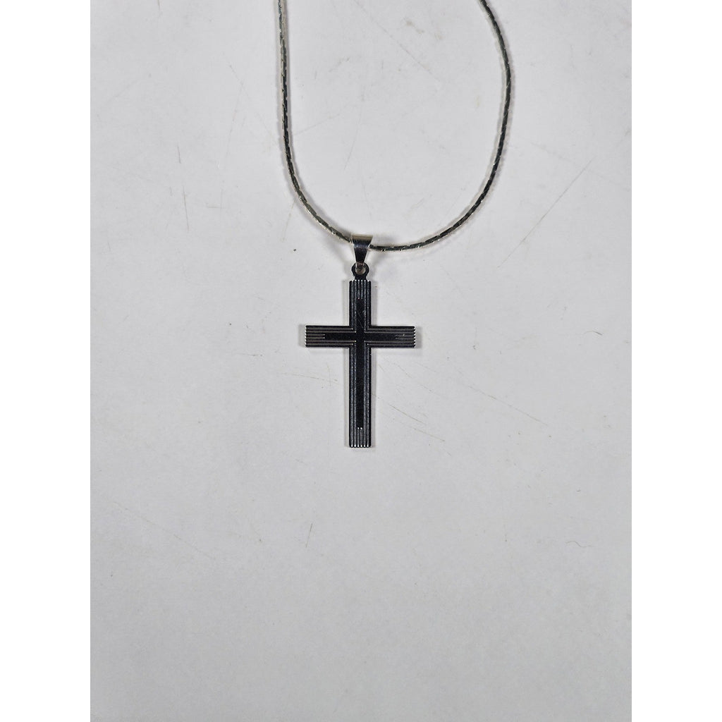 Vintage Silver Tone Cross Necklace Minimalist Christian Pendant