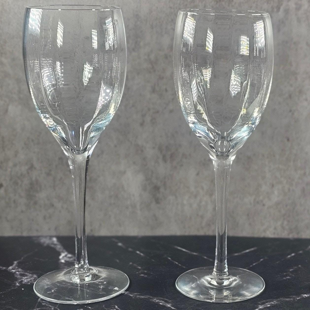Vintage Crystal Fantasy Ribbed Water Goblets Set of 2 Glasses 7.5