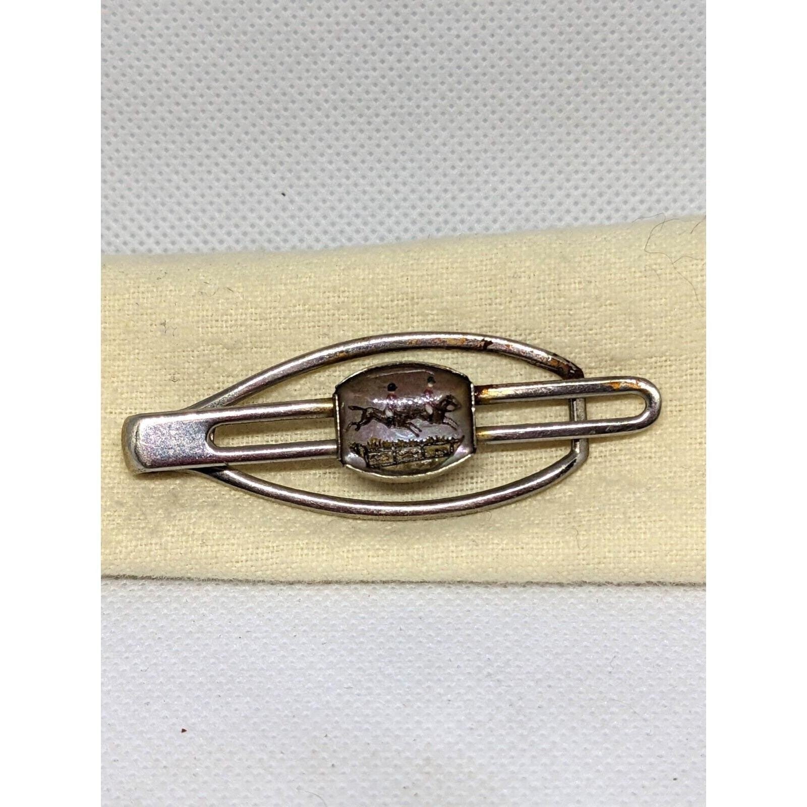 Fox Hunt Tie Clasp Equestrian Horse Jump Silver Tone Bar