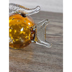 Vintage Amber Art Glass Fish Figurine 5" Hand Blown Bubble Glass