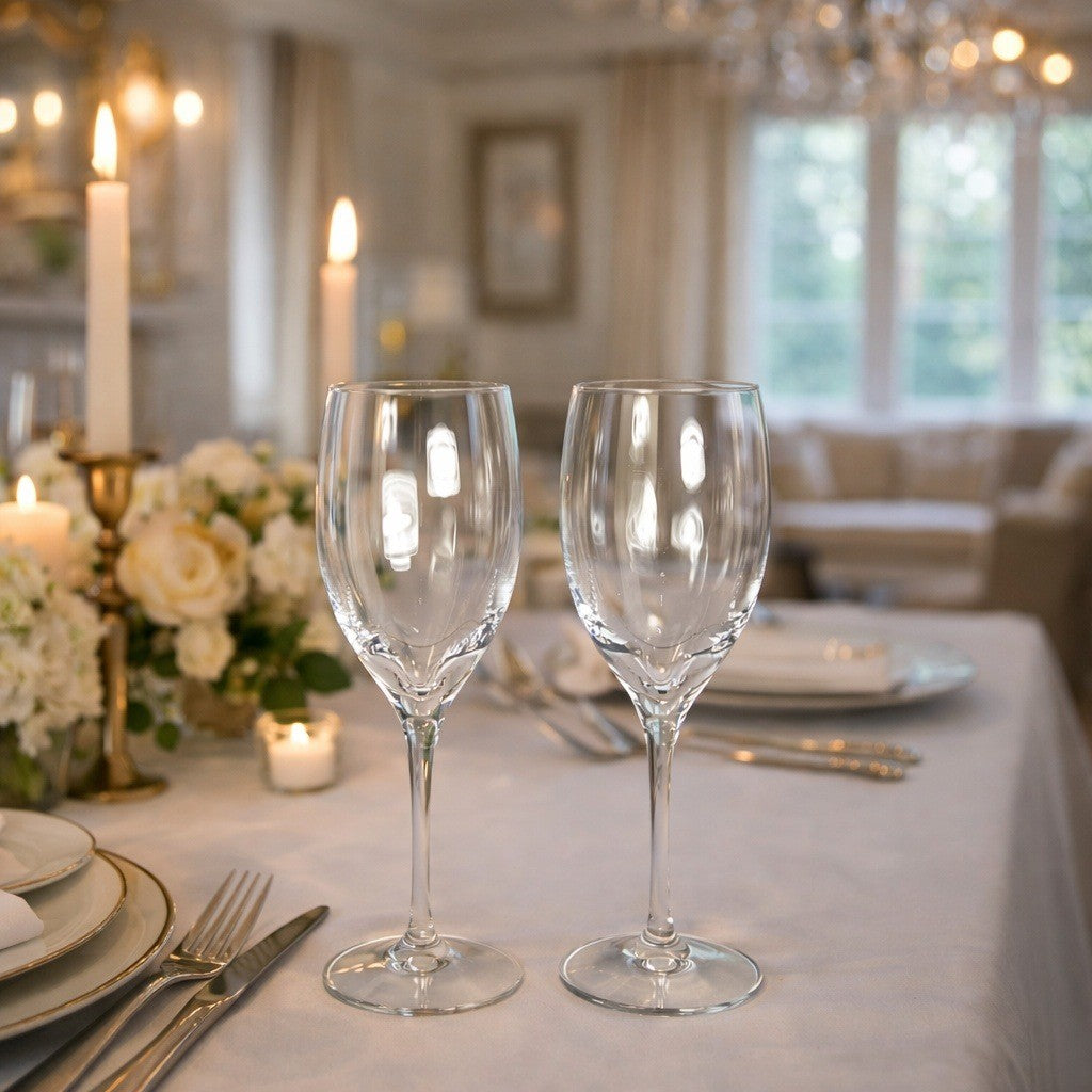 Set of 2 Vintage Ribbed Crystal Fantasy Water Glasses Optic Goblets