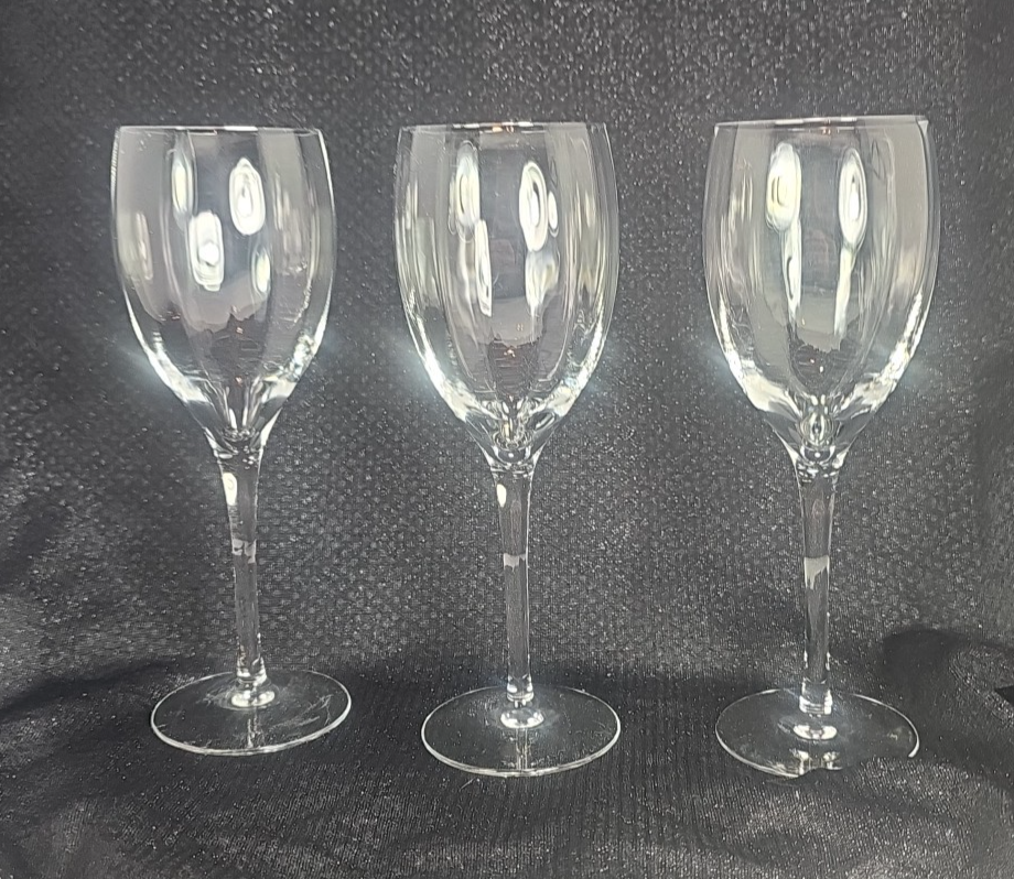 Set of 3 Crystal Fantasy Water Goblets Vintage Ribbed Optic Bowl Glasses