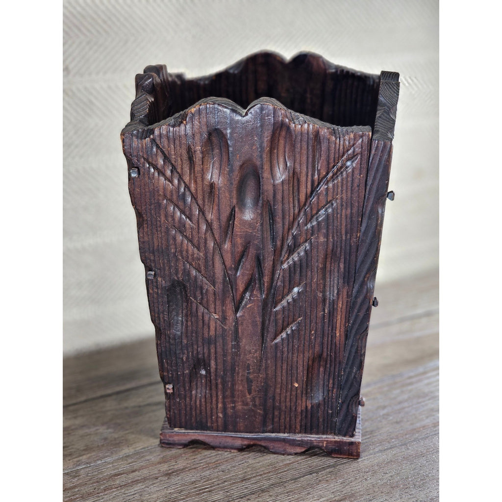 Hand-Carved Rustic Wood Box with Iron Nails | Primitive Farmhouse Decor